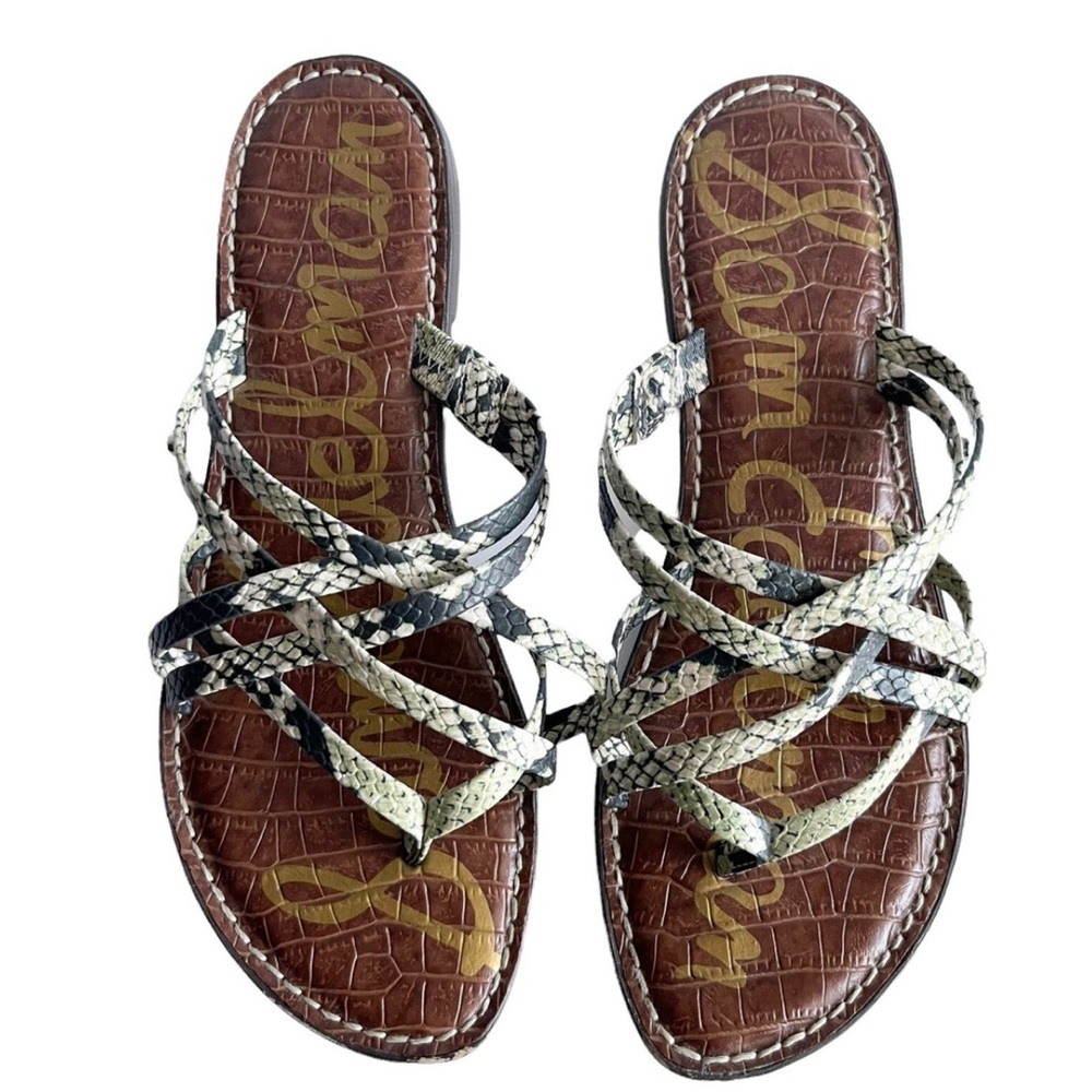 Sam Edelman Georgette Phthalo Green Snake Print Woven Slides Sandals Women’s 8M